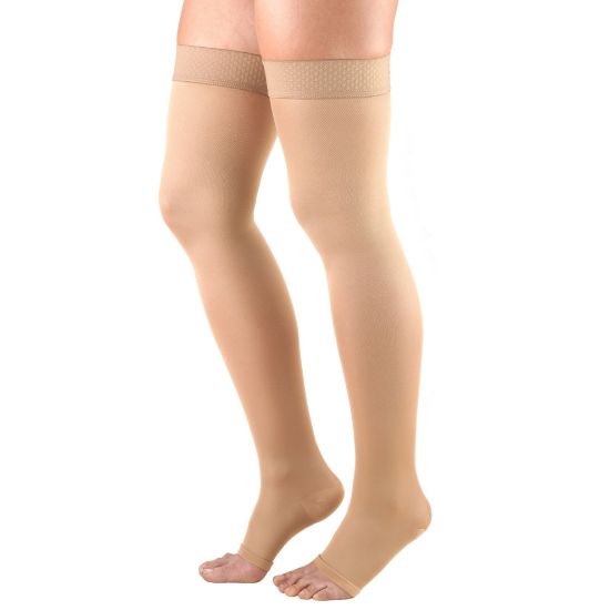 Picture of Women's Compression Stockings, 20-30 mmHg, Thigh High Length, Open Toe, Opaque