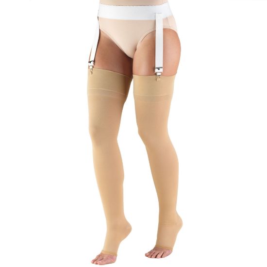 Picture of Compression Stockings for Men and Women, 20-30 mmHg, Thigh High Length, Open Toe