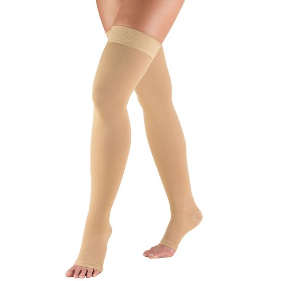 Picture of Compression Stockings for Men and Women, 20-30 mmHg , Thigh High Length, Dot-Top, Open Toe
