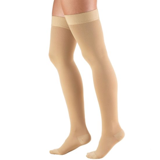 Picture of 30-40 mmHg Compression Stockings for Men and Women, Thigh High Length, Dot-Top, Closed Toe