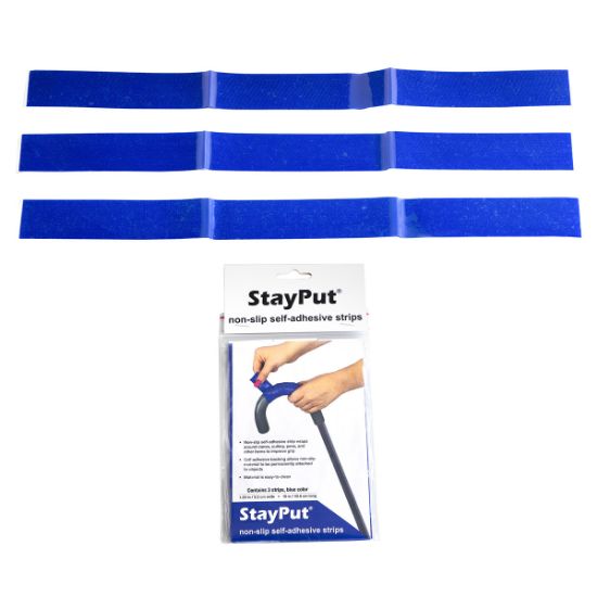Picture of Stayput non-slip material, self-adhesive strips, 1.25" x 16", pack of 3 strips, blue