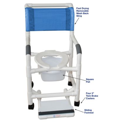 Show details for MJM Superior Standard Shower chair, with sliding footrest and pail Picture of MJM Superior Standard Shower chair, with sliding footrest and pail