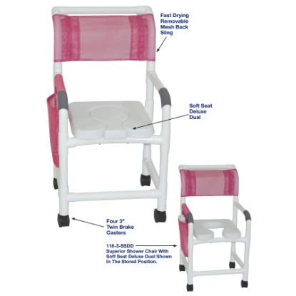 Show details for MJM shower chair with soft seat, dual usage removable center section Picture of MJM shower chair with soft seat, dual usage removable center section