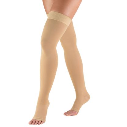 Picture of Compression Stockings for Men and Women, 30-40 mmHg, Thigh High Length, Dot-Top, Open Toe