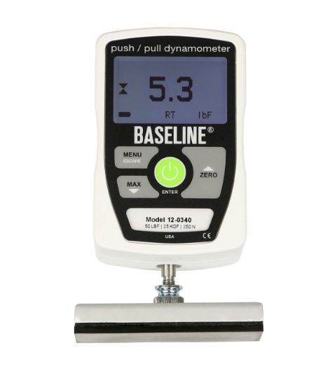Picture of Baseline 50 lb./22.5 kg push-pull electronic dynamometer w/3 pads, 1 hook, and case