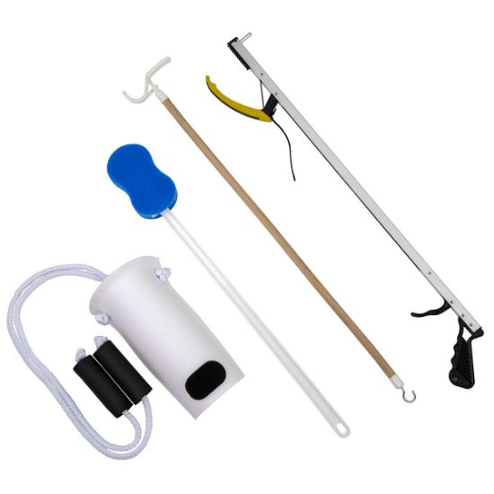 Picture of Hip Kit #8: 26" reacher, contoured sponge, sock and stocking aid, dressing stick