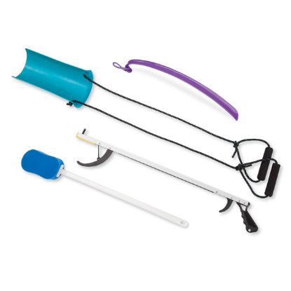 Picture of Hip and Knee Kit, includes: 26" reacher, molded sock aid, plastic shoehorn and bath sponge