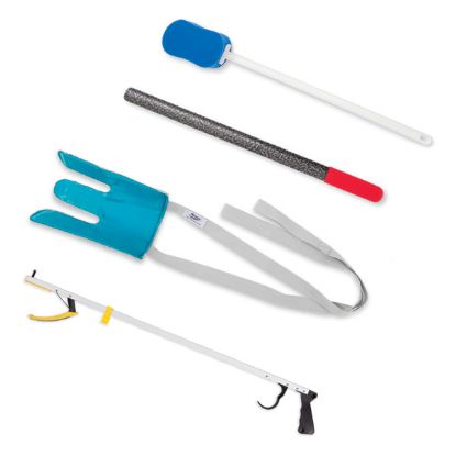 Picture of Hip and Knee Kit, includes: 26" reacher, easy pull sock aid, bath sponge and 24" Easy slide shoehorn