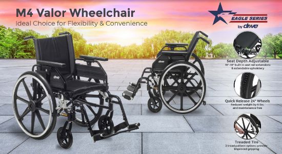 Picture of Drive Valor M4 Wheelchair, Flip Back Universal Arm, Swing-away Footrests